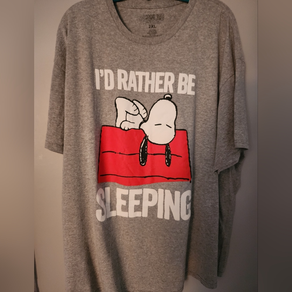 PEANUTS SNOOPY On Dog House I'd Rather Be Sleeping Gray T-Shirt  Size 2XL New